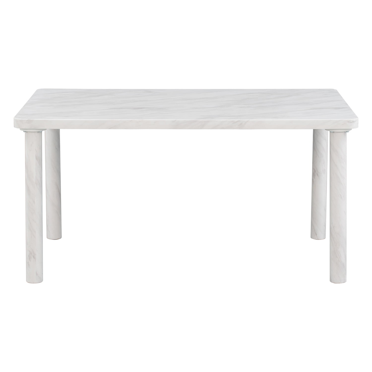 Kadyn 6-Piece Dining Table Set, Modern Home Dining Set with Marble Veneer Table and 4 Flannelette Upholstered Dining Chairs & Bench, Solid Wood Kitchen Table Set for Dining Room, White+Gray