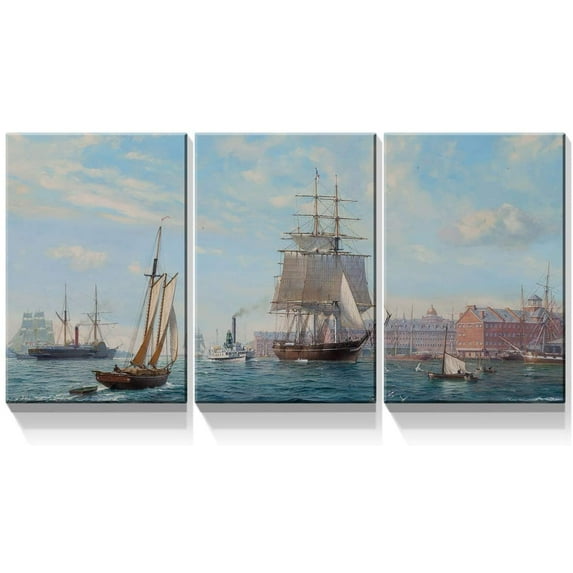 Rosework Framed Canvas Wall Art, 12x16 Inch, 3 Panel Big Sail Boat on Ocean Landscape, Made In USA