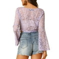 thumbnail image 3 of Allegra K Women's Lace See Through Top V Neck Bell Sleeve Elegant Crop Blouse, 3 of 6