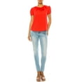 thumbnail image 2 of Women's Short Sleeve Top with Puff Sleeves Lace Accent Round Neck, 2 of 5