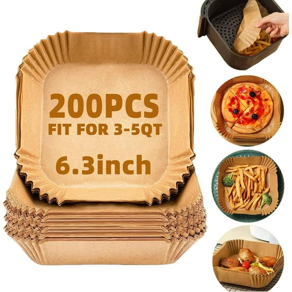 InnotechSc Air Fryer Liners Disposable, 200Pcs Parchment Paper, 6.3inch Disposable Air Fryer Paper Liners for 3 to 5QT, Non-Stick Air Fryer Liners Square Free of Bleach