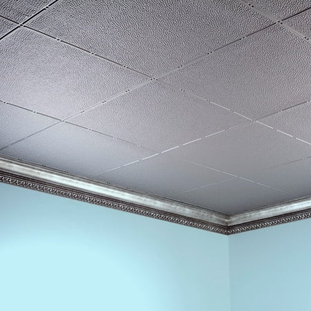 Fasade Hammered Argent Silver 2 Ft X 4 Ft Glue Up Ceiling