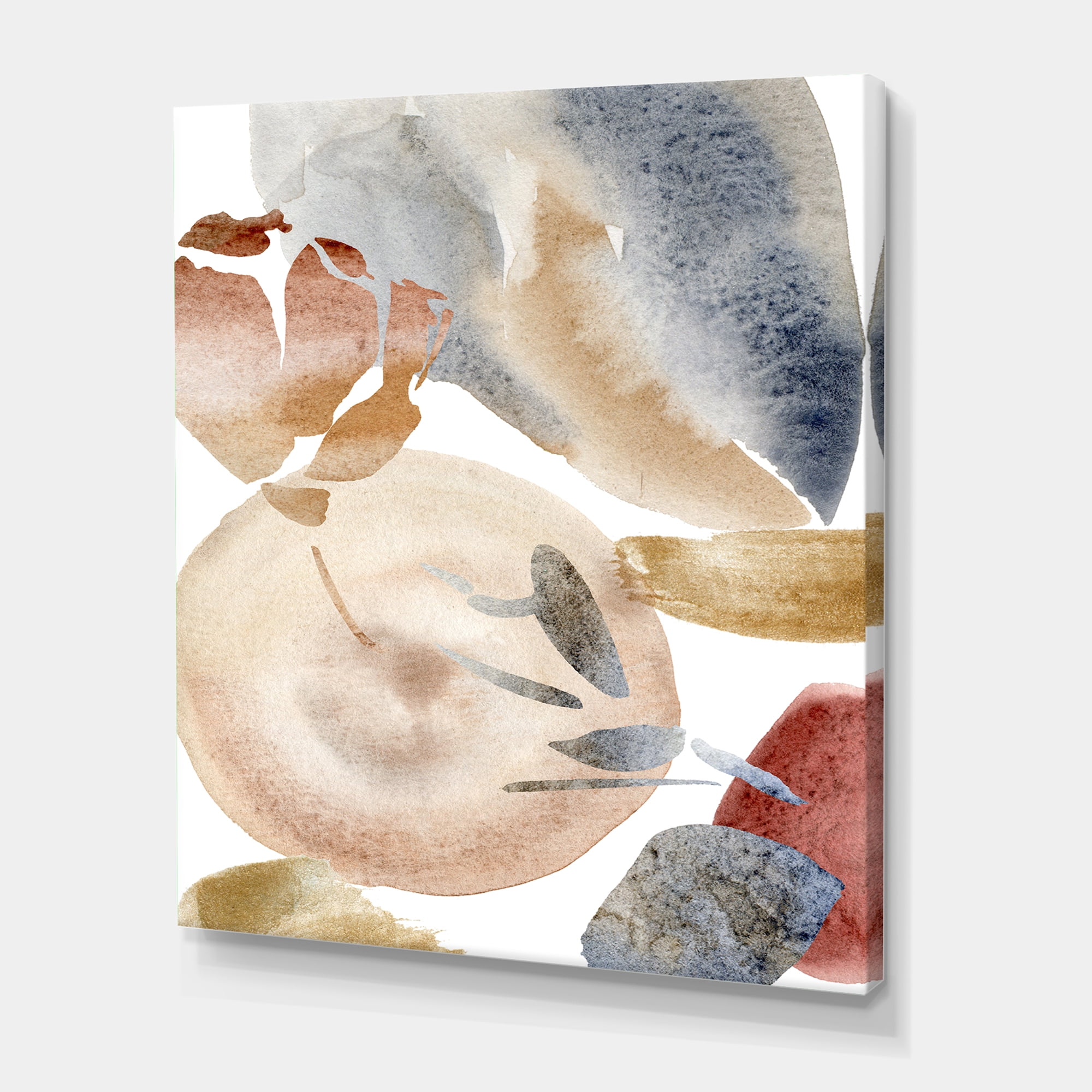 Designart ' Abstract With Red Pink Gold and Beige Spots Pastel ' Modern Canvas Wall Art Print