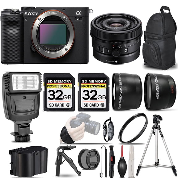 Sony a7C Camera (Black) Camera  24mm f/2.8 G Lens  Flash  64GB-  Kit (International Version)