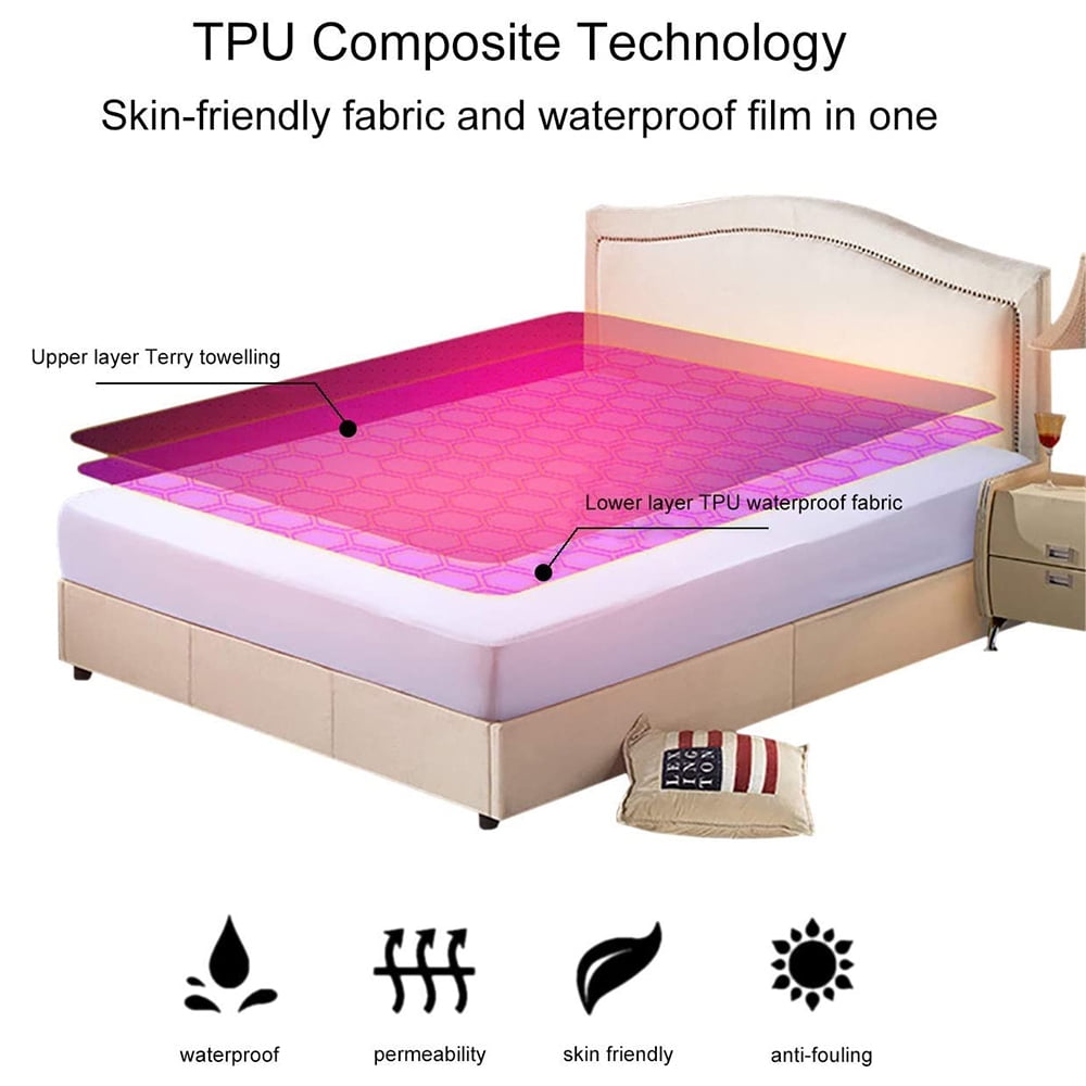 Queen Mattress Protector Soft Quilted Fitted Breathable Waterproof Mattress Pad Cover Bed Wetting Noiseless Sheet for Kids Potty Training Queen Size Mattress Protection - 140X200+30cm