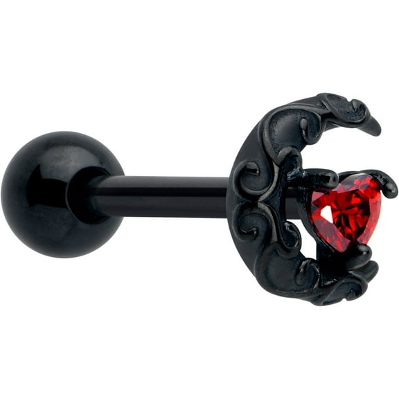 Body Candy 14G Women 316L Stainless Steel Black Scroll Moon Heart Mens Barbell Tongue Ring Body Piercing Jewelry 5/8”