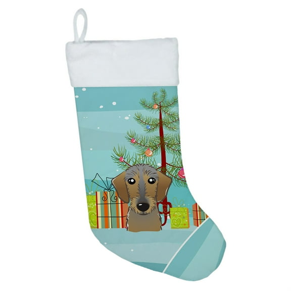 "Caroline's Treasures Tree and Wirehaired Dachshund Christmas, Holiday Stocking, decoration, 11 x 18, Multicolor"