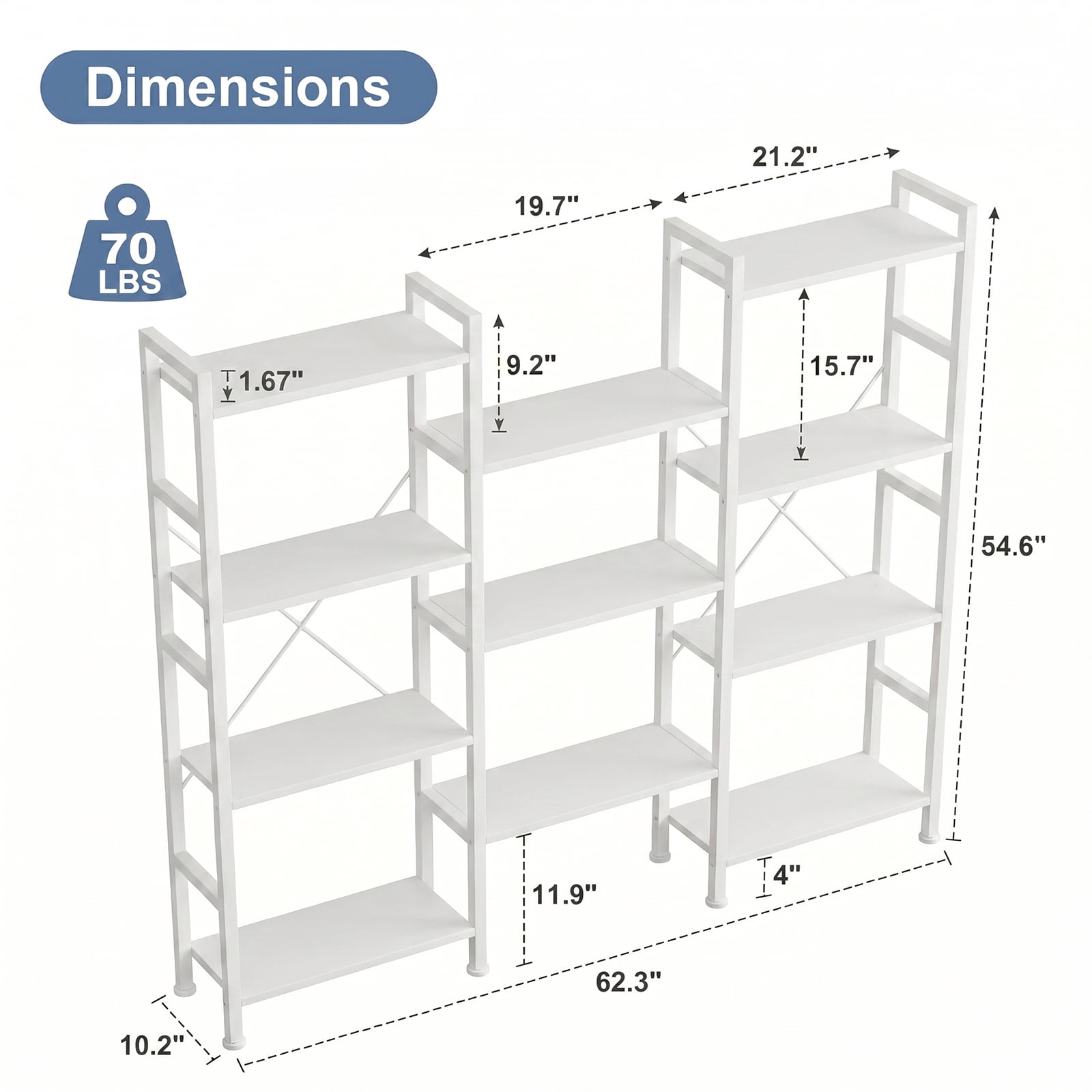 Alvantor Three Columns and Four Layers Bookshelf, Wide Bookcase with 11 Open Display Shelves, Adjustable Storage Shelf for Home & Office