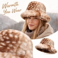 thumbnail image 4 of Lumtrix Women and Men Winter Furry Bucket Hat Deer Spotted Pattern Faux Fur Plush Fisherman Cap Thick Warm Wide Brim Fashion Hat for Daily & Outdoor Wear Light Brown One Size, 4 of 5