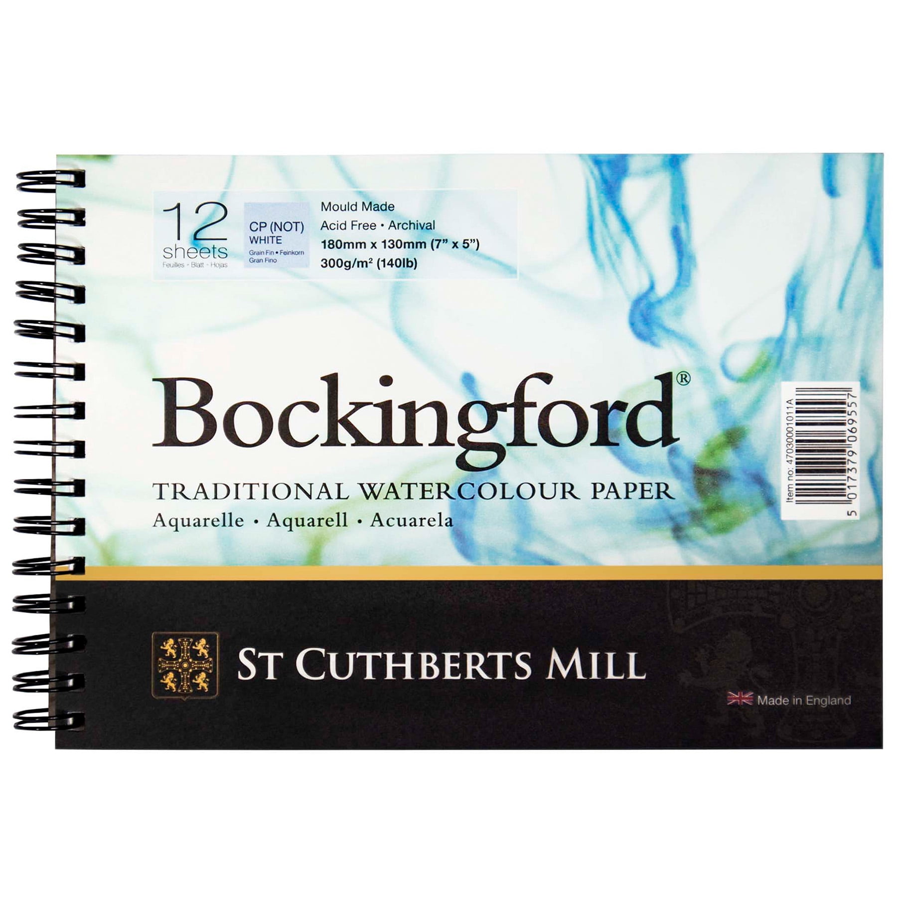 St Cuthberts Bockingford Watercolor Pad, Cold Pressed, Spiral Binding, 140lb/300gsm, 12 Sheet, 5x7 inch, Pack of 3
