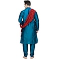 thumbnail image 4 of SKAVIJ Men's Kurta Pajama and Scarf Set Art Silk Indian Ethnic Dress Turquoise L, 4 of 6