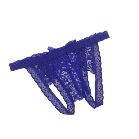 wofedyo Underwear Lace Perspective Sensuality Crotchless Hollow Underpant Lingerie for Women Blue One Size