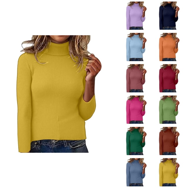 Pulls pour Femmes 2025 Chandail Col Roulé Ajusté Manches Longues Haut Tricoté Blouse Décontractée Automne Hiver