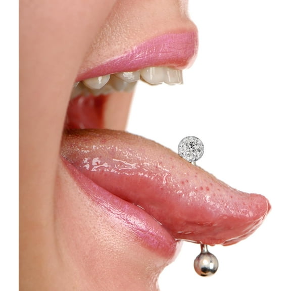 GHRTGR-14g Aurora Borealis Sparkling Tongue Ring Glittery Sparkly Crystal For Women Gem Piercing Rings Ball