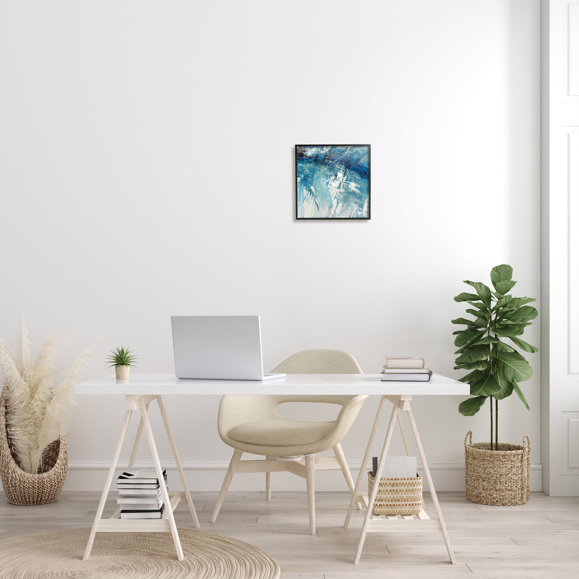 Stupell Industries Abstract Blue Paint Chaos Bold Rigid Movement Abstract Painting Black Framed Art Print Wall Art, 12 x 12