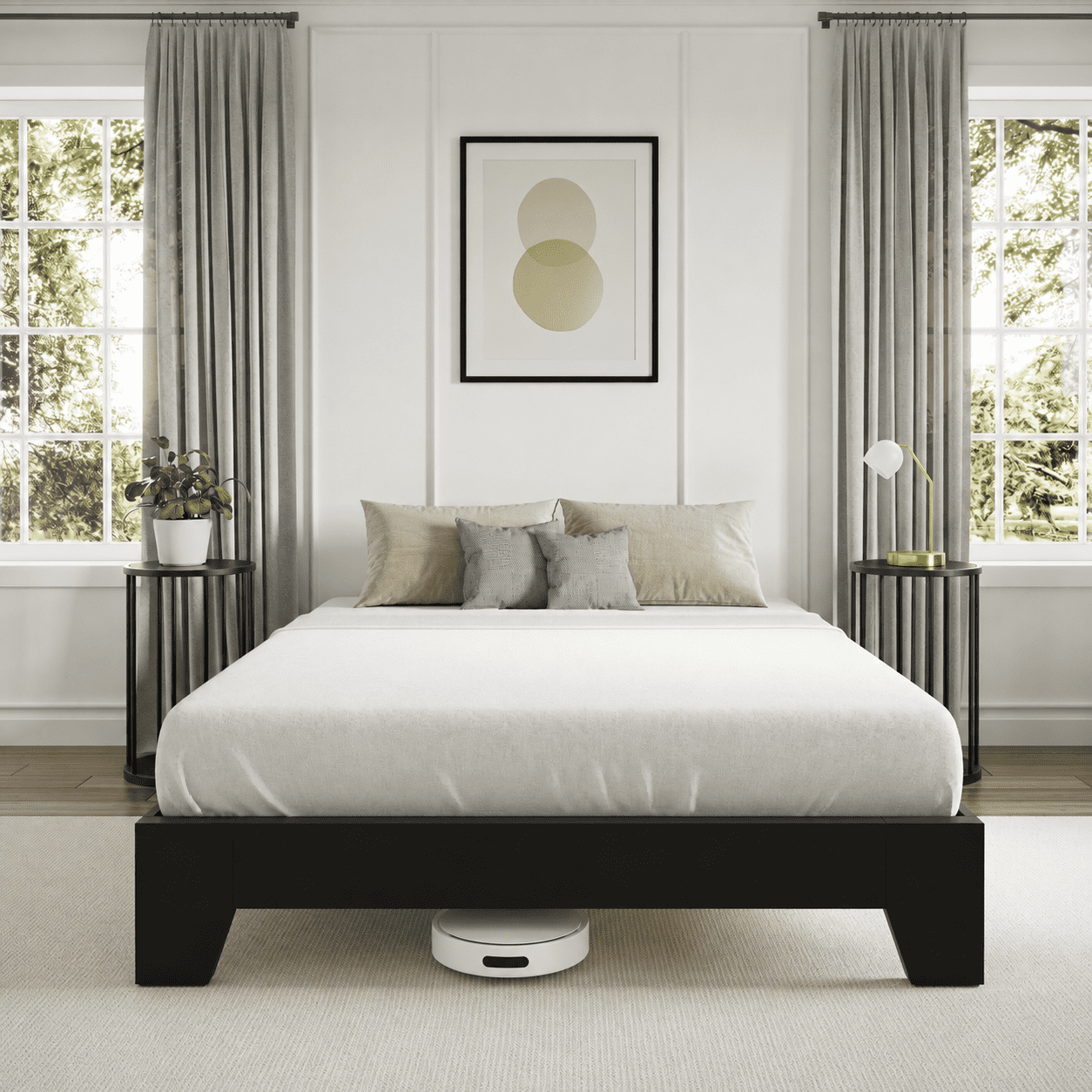Boyd Sleep Twin Size Black Wood Platform Bed Frame, Low-Profile Minimal Modern Bed, Laminate Finish