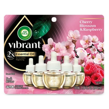 Air Wick Vibrant Plug-In Scented Oil Air Freshener Warmer Refills, Cherry Blossom and Raspberry, 5 Count