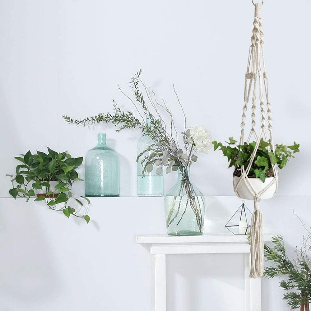 VONTER 4 Pack Macrame Plant Hangers Indoor Hanging Planter Basket with Key Ring Decorative Flower Pot Holder Plant Hanger Brackets for Indoor Outdoor Home Decor 41 Inch