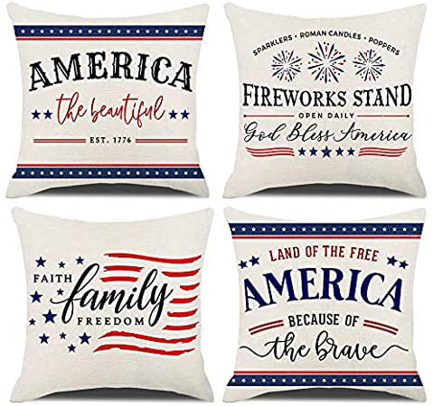 18" Happy Independence Day Throw Pillow Case Sofa Cushion Cover Home Decorative 
