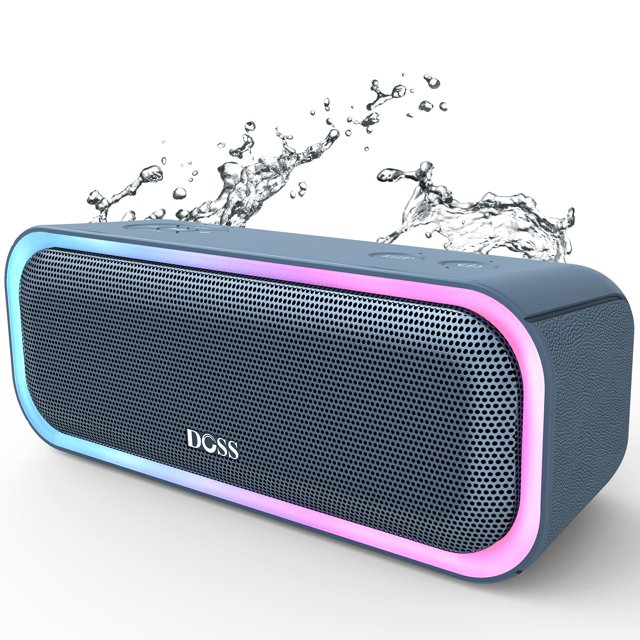 DOSS SoundBox Pro Altavoz Bluetooth con sonido estéreo de 20 W, graves extra activos, IPX6 resistente al agua, Bluetooth 5.0, emparejamiento TWS, luces multicolores, tiempo de reproducción de 20 horas