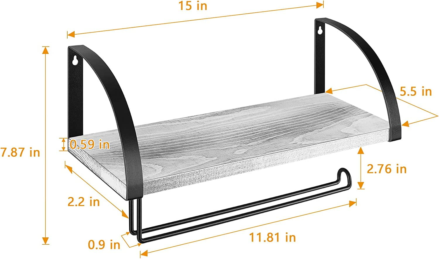 Wall Mounted Paper Towel Holder with Wood Shelf, Gray