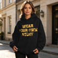 thumbnail image 2 of Women Black Wear Your Own Story Motivational Quote Graphic Hoodie with Drawstring Casual Pullover Sweatshirt, 2 of 5