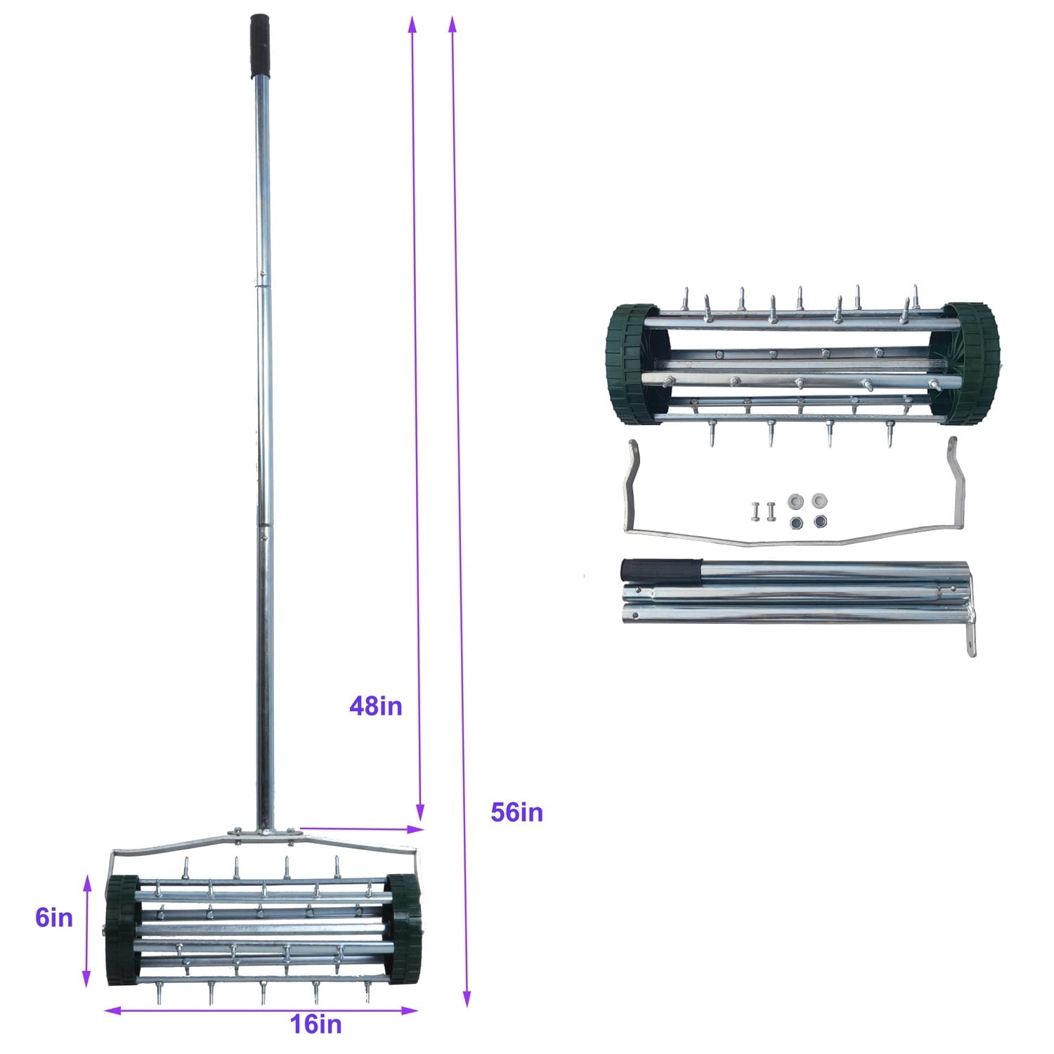 Heavy Duty Rolling Lawn Aerator, Garden Yard Rotary Push Tine Spike Soil Aeration