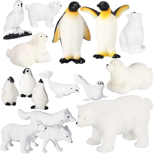 16 Piezas Figuras de Animales Polares Juego de Animales Antárticos Juguetes de Plástico de Animales Árticos con Figuras Realistas de Pingüino de Oso Blanco Ballena Blanca Lobo Foca