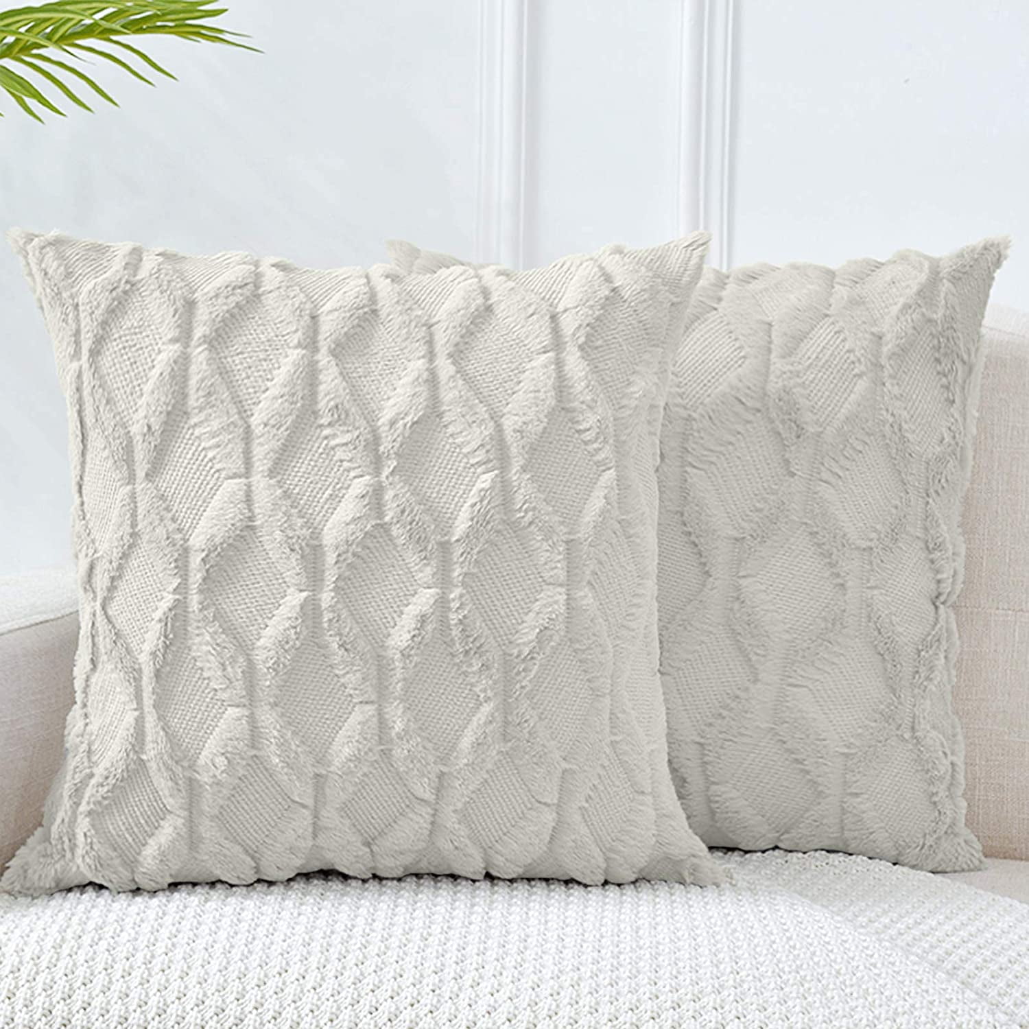 Throw Pillow Covers 20x20 White Decorative Boho Pillow Case Cushion Cover with Velvet Luxury Soft Plush Short Wool for Couch Sofa Bedroom Car Set of 2 Walmart