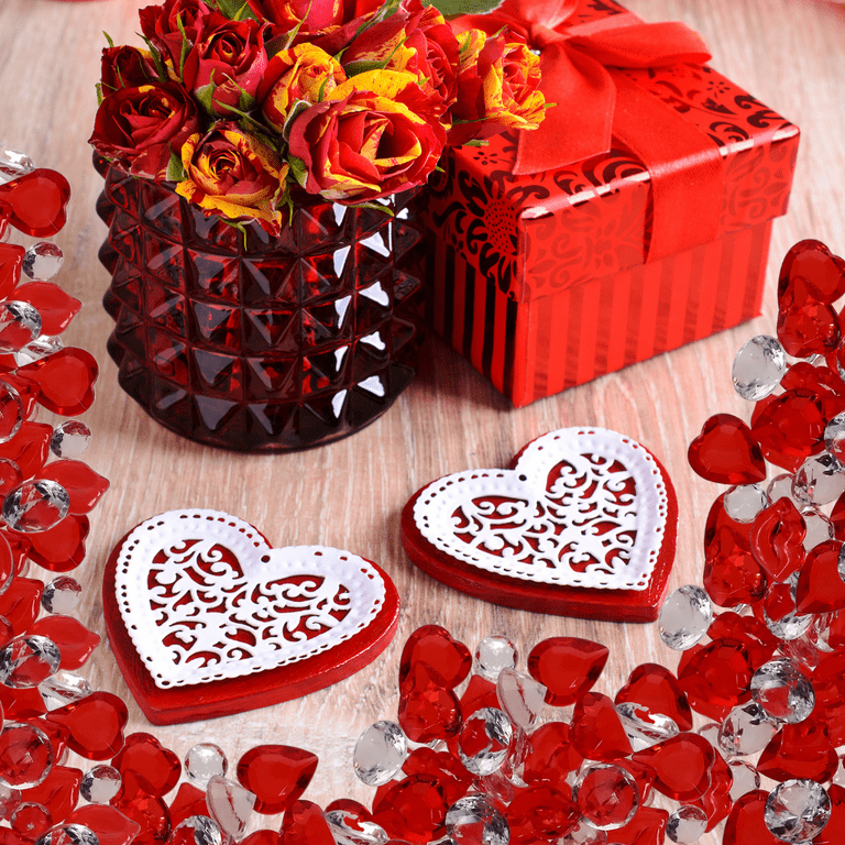 Red and White Transparent Acrylic Hearts, Gems, and Lips for Vase