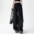 thumbnail image 4 of Pantalones cargo de mujer de cintura media y pierna ancha con bolsillos laterales - Ropa urbana elástica y holgada para viajar - Puños con cordón ajustable en los tobillos, poliéster, para todas la, 4 of 8