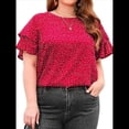 thumbnail image 1 of Camiseta Holgada de Cuello Redondo con Lunares y Corta con Volantes para Mujer, Talla Grande Rojo 4XL, 1 of 10