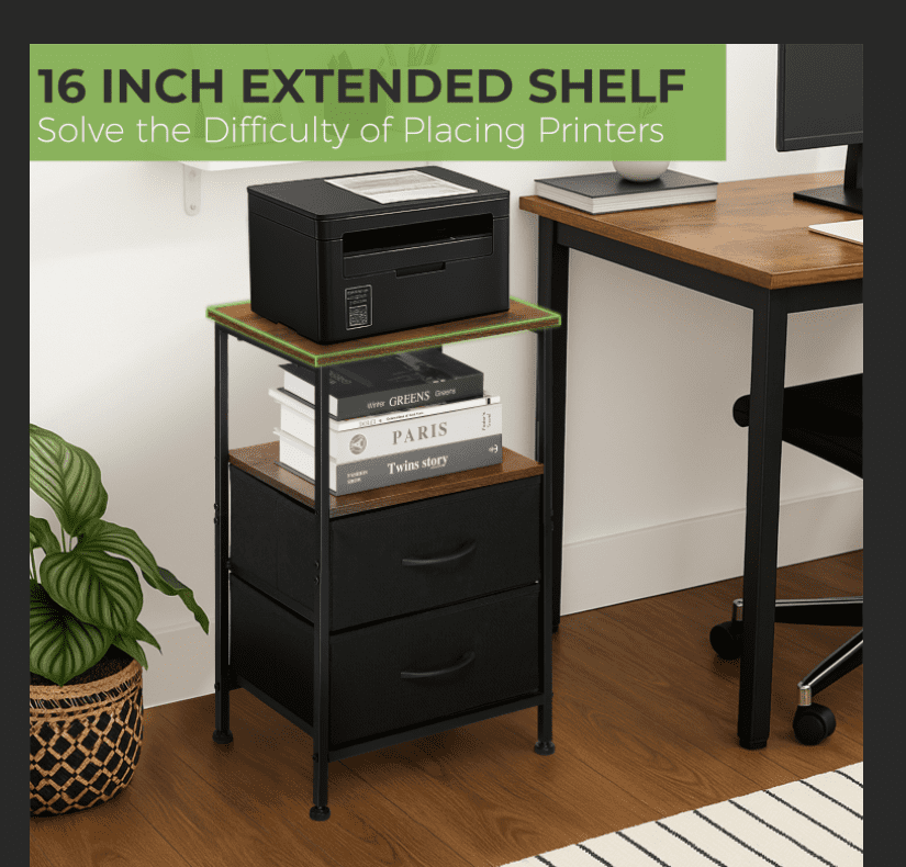 Coliware File Cabinet, Modern Wood Filing Organizer Table with Drawer, Desk Cabinet Fits A4 Letter Size, Home Office Furniture for Under Desk Storage, Rustic Brown Printer Stand Table