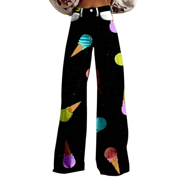 Charmgo Palazzo Pants for Women, Women's Vintage Floral Print Wide Leg Pant High Waisted Stretchy Flowy Pants with Pockets, Baggy Pants for Women Black L