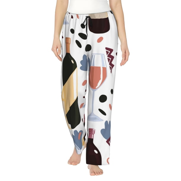 Balery Wine Bottles Glasses Pantalones de pijama para mujer, pijamas ultraligeros, pantalones de estar por casa-3X-Large