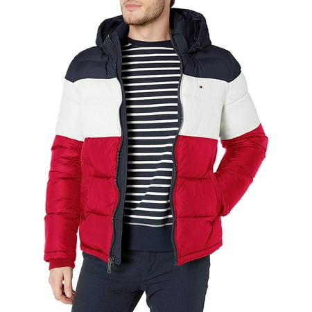 Tommy Hilfiger Men's Hooded Puffer Jacket Standard XX-Large Midnight/White/Red