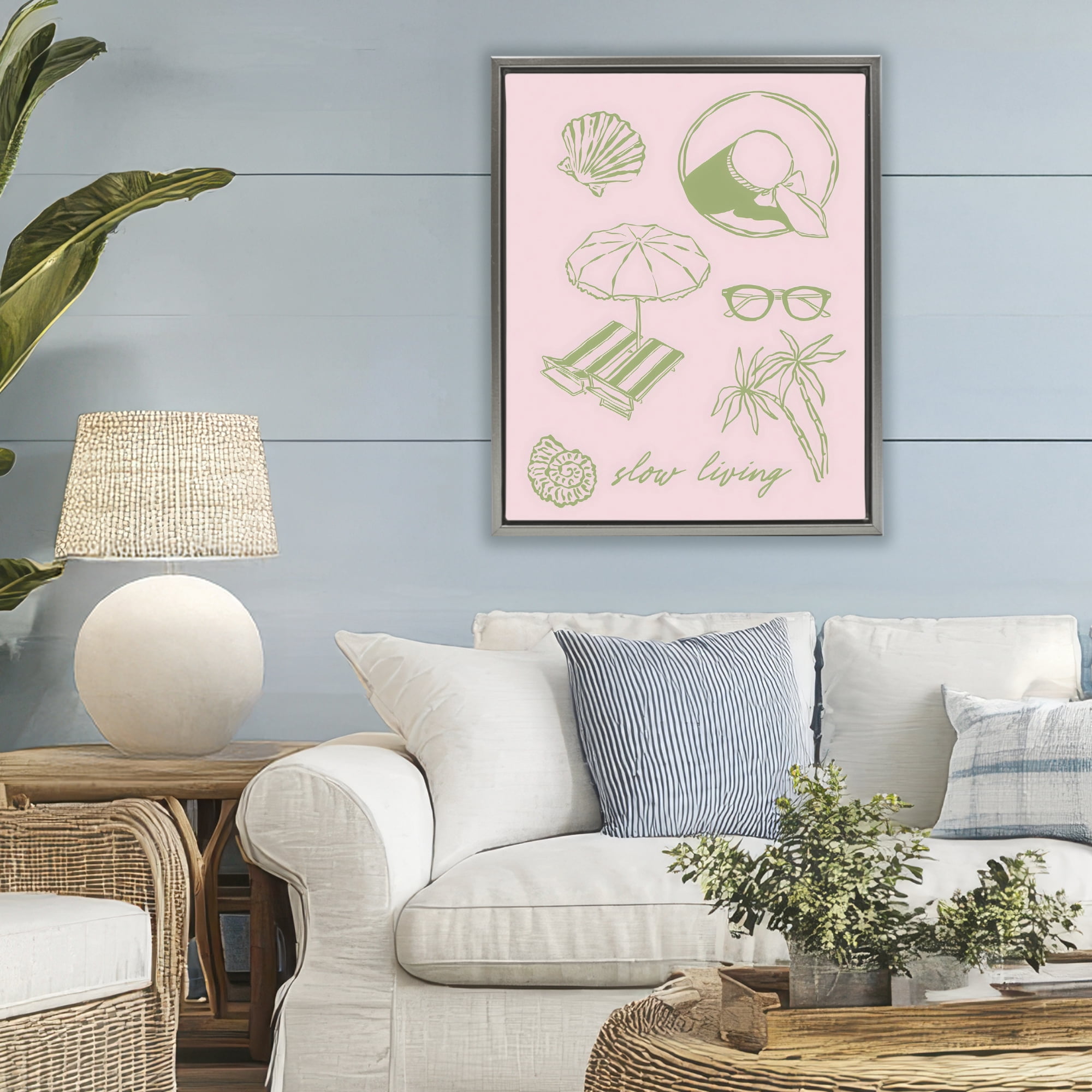 Stupell Industries Slow Beach Living Gray Framed Floater Canvas Wall Art, design by The Prints Vibe