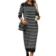 thumbnail image 2 of Long Sweater Dress for Women Loose Knitwear Striped Long Dresses Stylish Autumn and Winter Outfits, 2 of 9