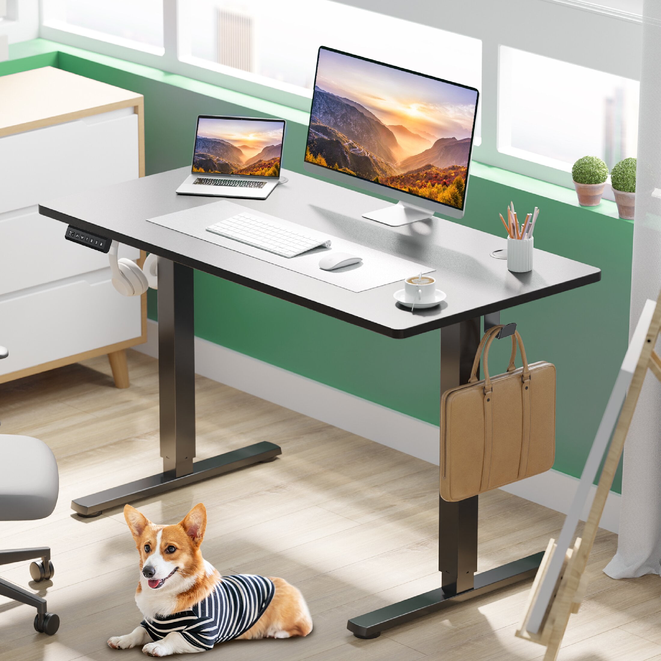CONCETTA 40x24 inch Electric Standing Desk - Height Adjustable Gaming Workstation for Home Office, Black