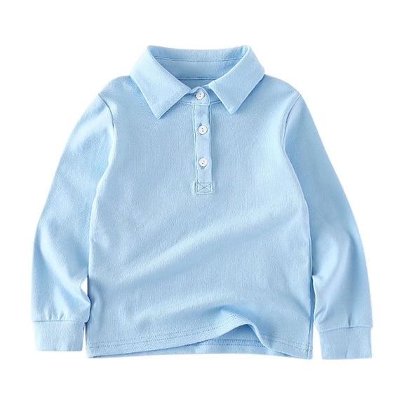 Zwiiyzr Boys Girls Long Sleeve Collared Shirts Button Down Soft School Uniform for Kids Blue