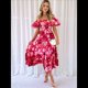 thumbnail image 5 of Vestido Midi Informal de Verano para Mujer, de Corta, Abullonado, con Cuello Cuadrado y Volantes Escalonados Rosa Roja y Rosa M, 5 of 7