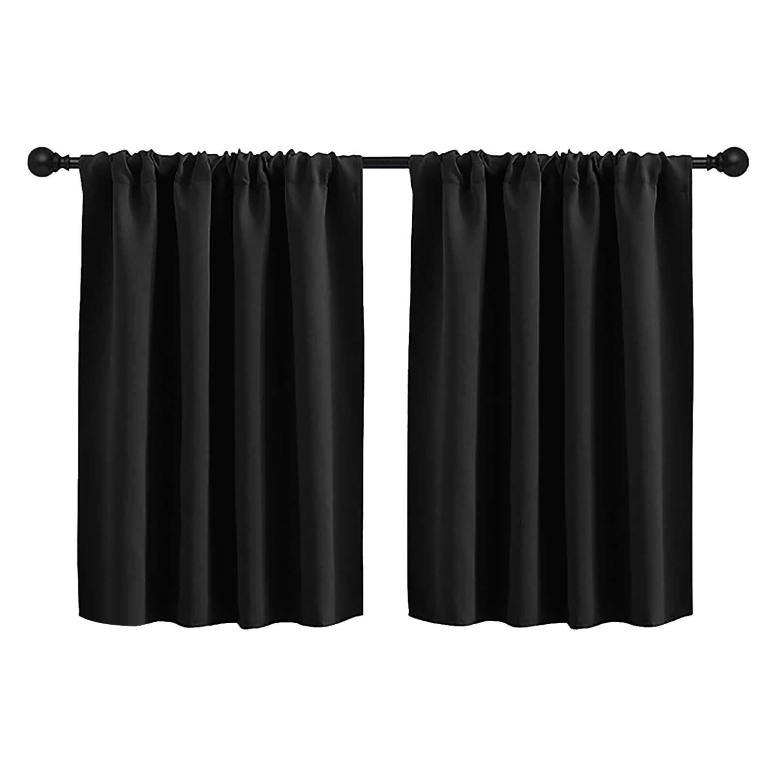 Short Blackout Curtains for Kitchen, Thermal Insulated Out Curtain for Bedroom, Rod Pocket Drapes for Bathroom Small Window, Black