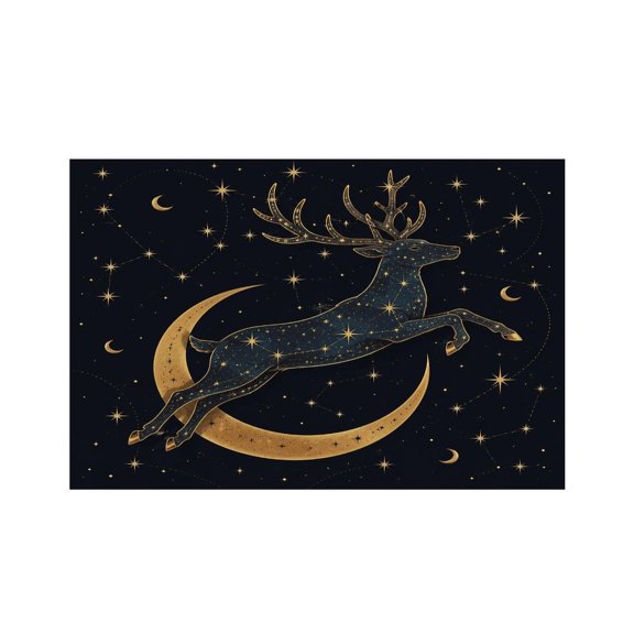 RKSupls Deer Moon Starlight Linen Placemats 30x45cm Straight Edge Stain Resistant Washable Non-Slip Table Mats Table for Kitchen Dining Room Home