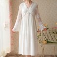 thumbnail image 3 of Previn Women's Cotton Victorian Nightgown Soft Long Sleeve Lace Illusion Sheer Bell Midi Sleep Shirt High Waisted Billowy Scalloped V Neck Long Pajama Dress Sleepwear White X-Large, 3 of 5