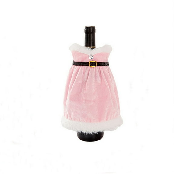 chaungfeng Pink Skirt Shape Bottle Cover, Fur Wine Bottle Costume, for Christmas Table Decor, Holiday Gift, Festive Party, 9.5"x9.5"