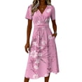thumbnail image 5 of Minjewel Ladies Floral Casual Fashionable Short Sleeve V-Neck Dress for Spring Summer Women's Daily Casual Wear,Light pink,L, 5 of 6