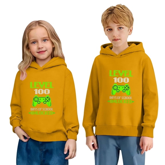 IWRICH Kids 100 Days of School Hoodies Long Sleeve Fleece Lined Hooded Sweatshirts Cute Tops,Size 2-14 Years Yellow 160