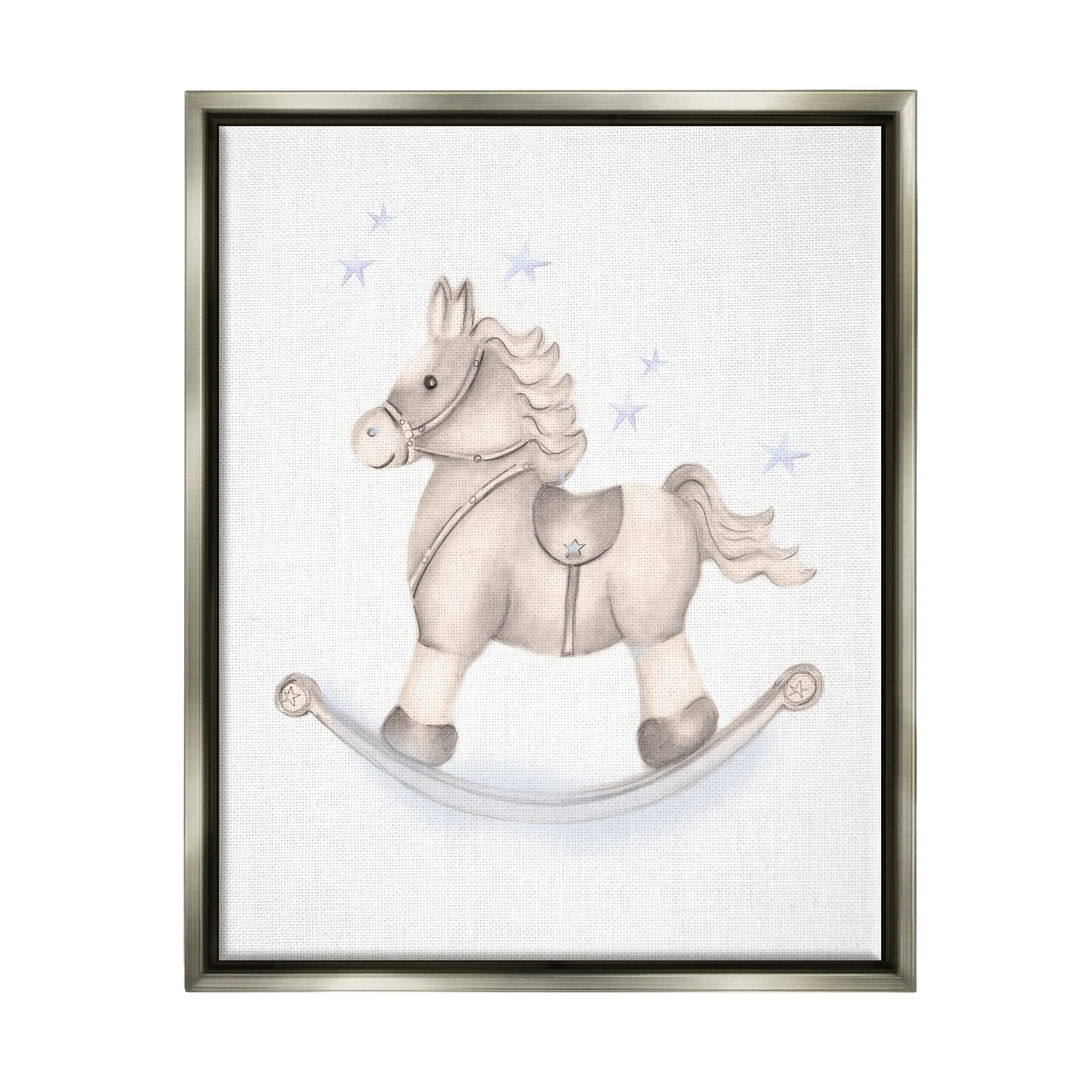 Stupell Industries Gentle Rocking Horse Blue Stars Nursery Playroom Graphic Art Luster Gray Floating Framed Canvas Print Wall Art, Design by Studio Q