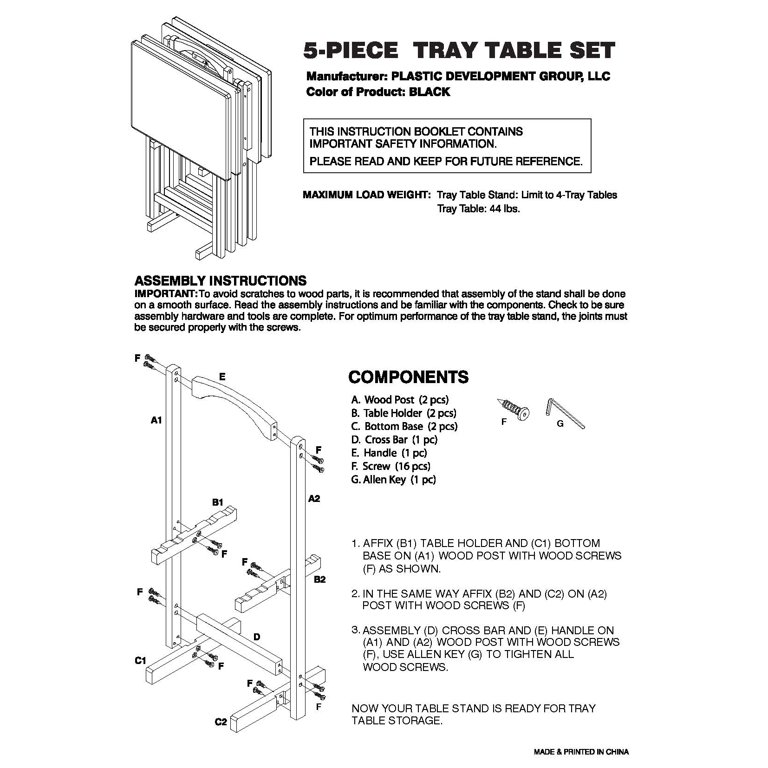 Plastic Development Group Portable Folding Table 5 Piece TV Tray