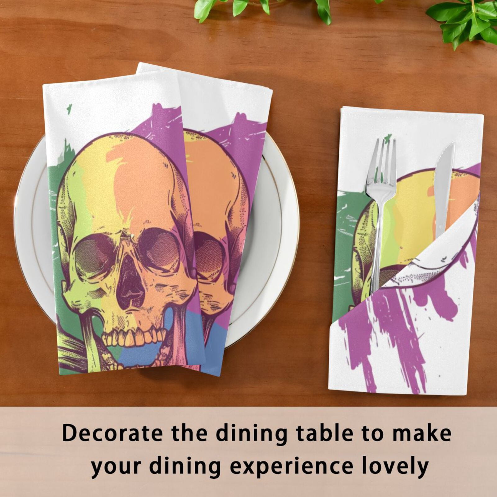 JSTEL Skull Bone Rainbow Color Cloth Napkins Set of 6, 20x20 Inch Washable and Reusable Napkin for Decoupage Dinner Party Everyday Use